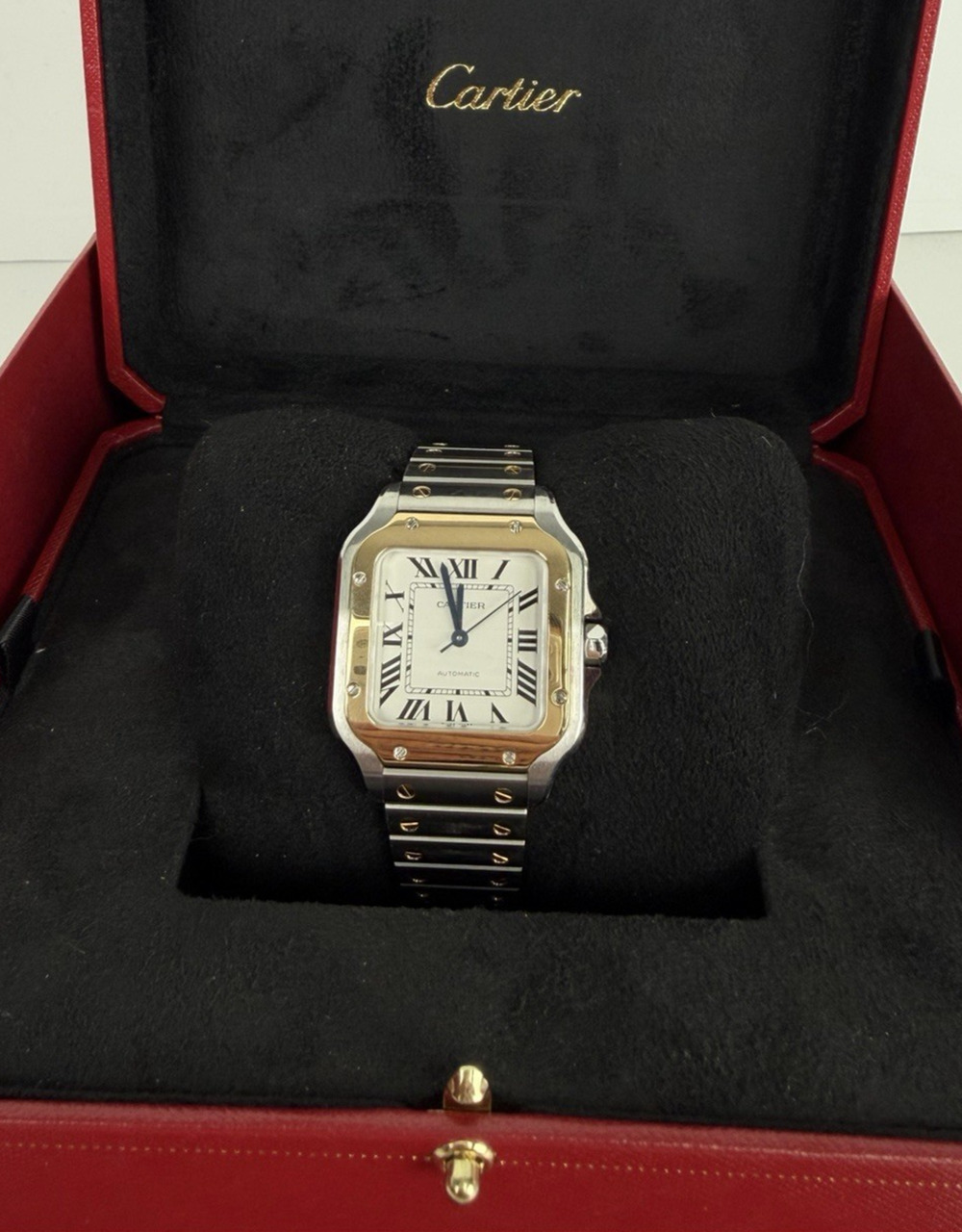 Cartier Santos de Cartier Medium Watch 18K Yellow Gold Bezel Stainless Steel